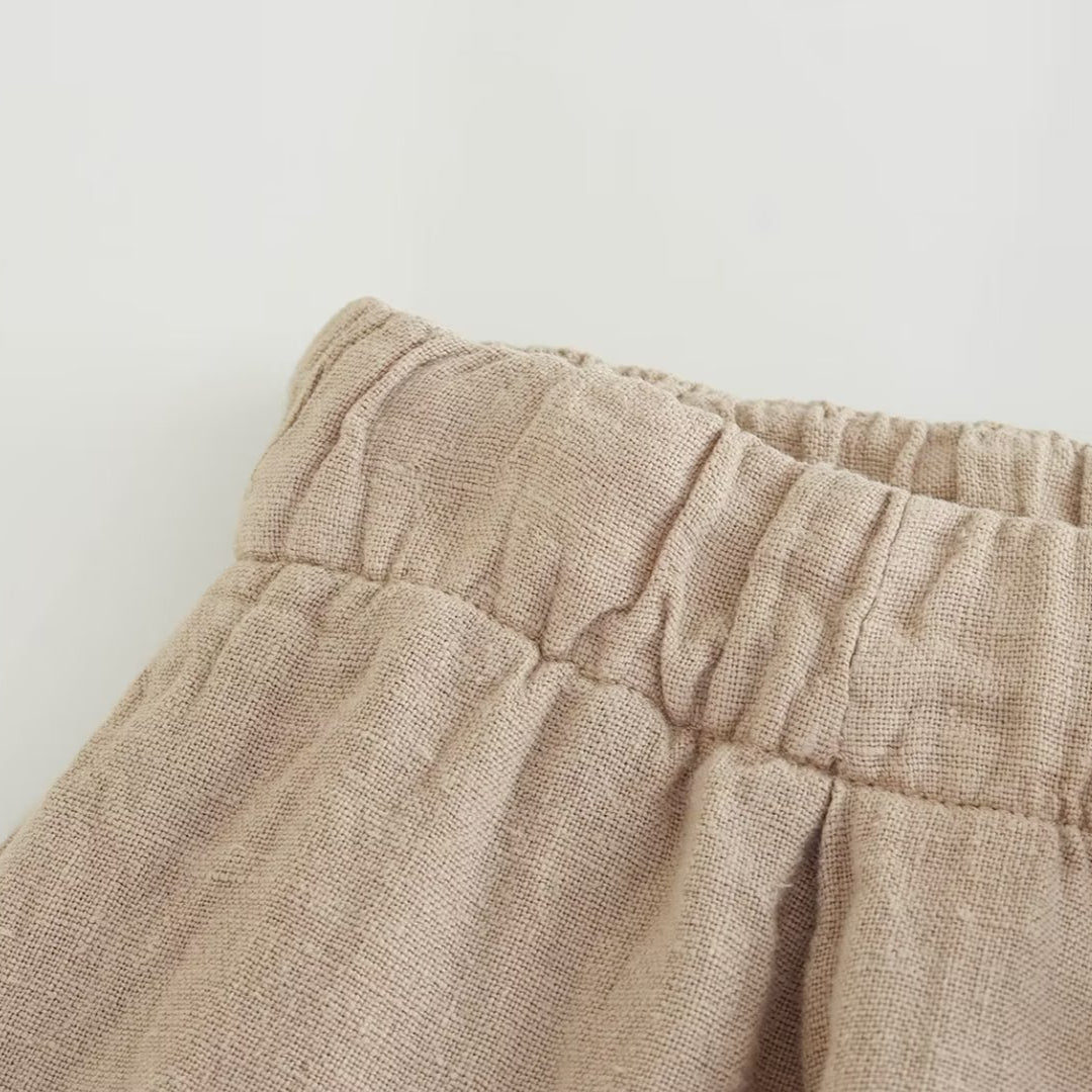 Vesty - Linen Cross-Neck Two-Piece Set (Top + Pants)