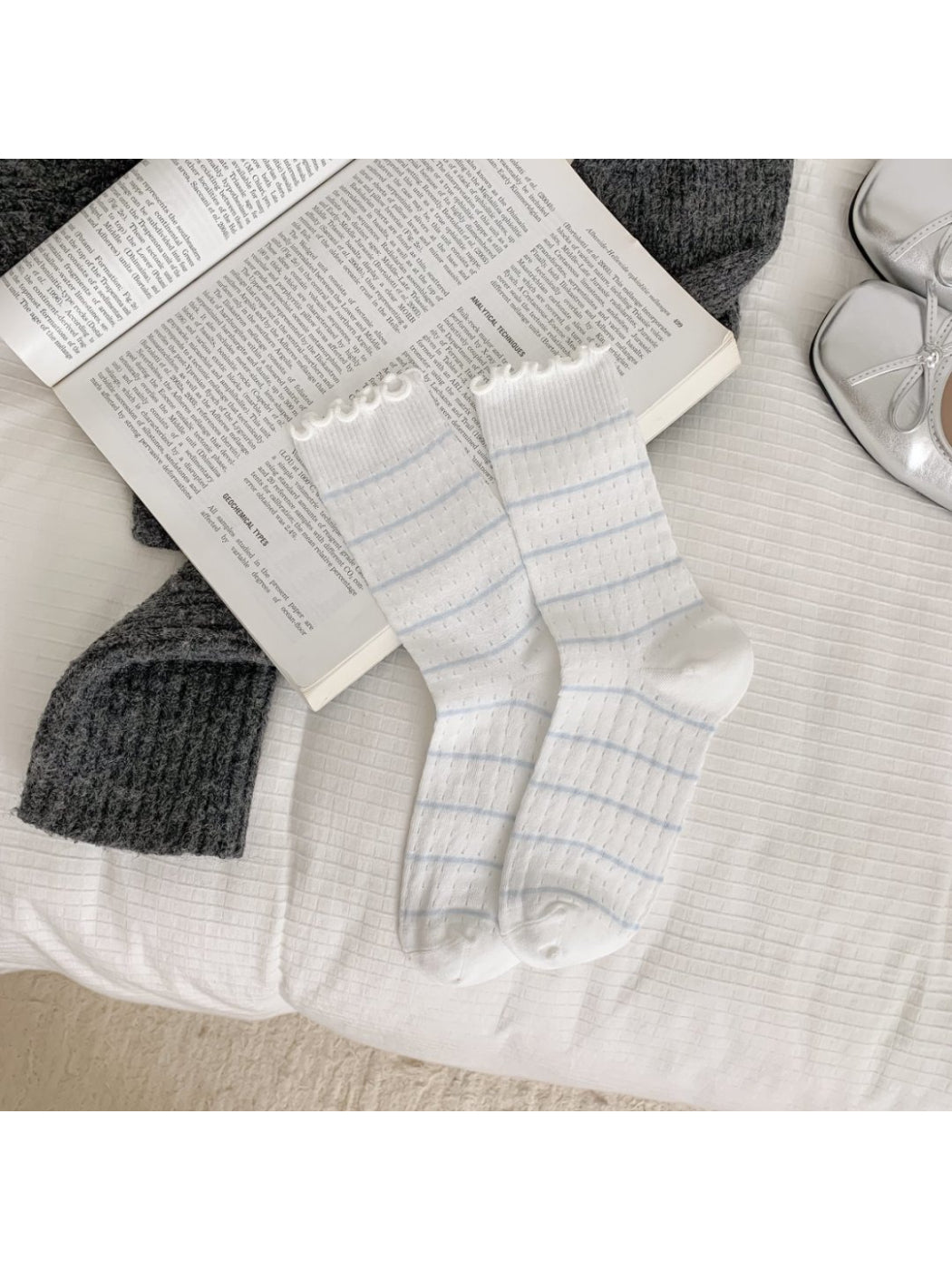 Rufia - Ruffle Trim Striped Crew Socks