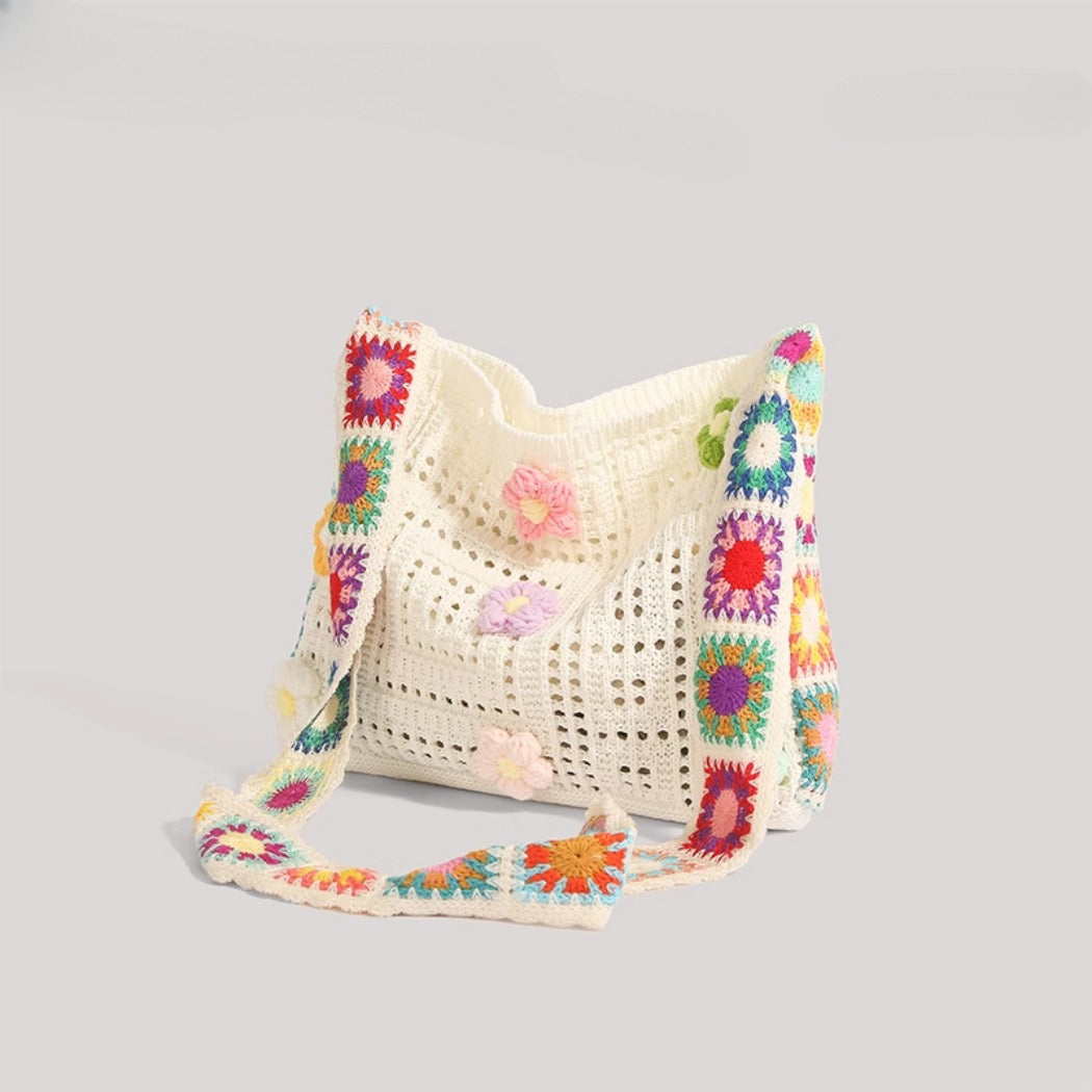 Cosbai - Floral Crochet Shoulder Bag - Summer Chic