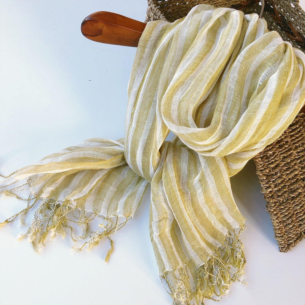 Scarvii - Yellow-And-White Striped Scarf – For Summer & Stylish