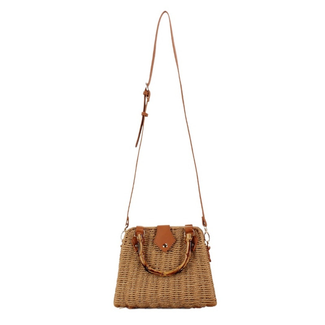 Cosbai - Vintage Woven Bag With Handles And Adjustable Strap