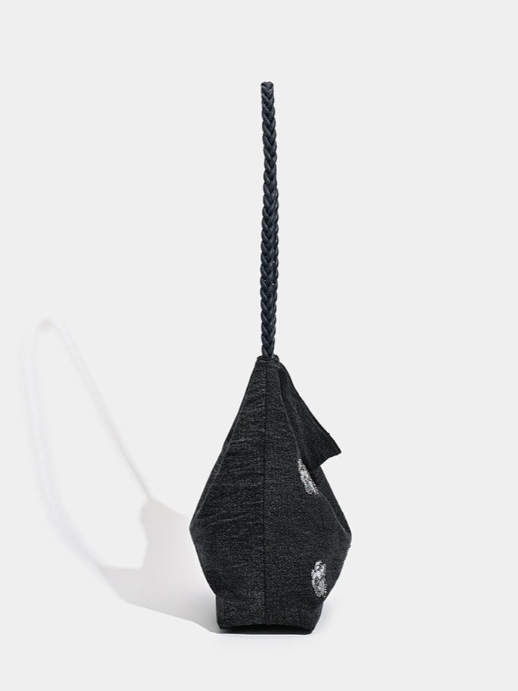 Cosbai - Black Single-shoulder Denim Bag with Sequin Decorations