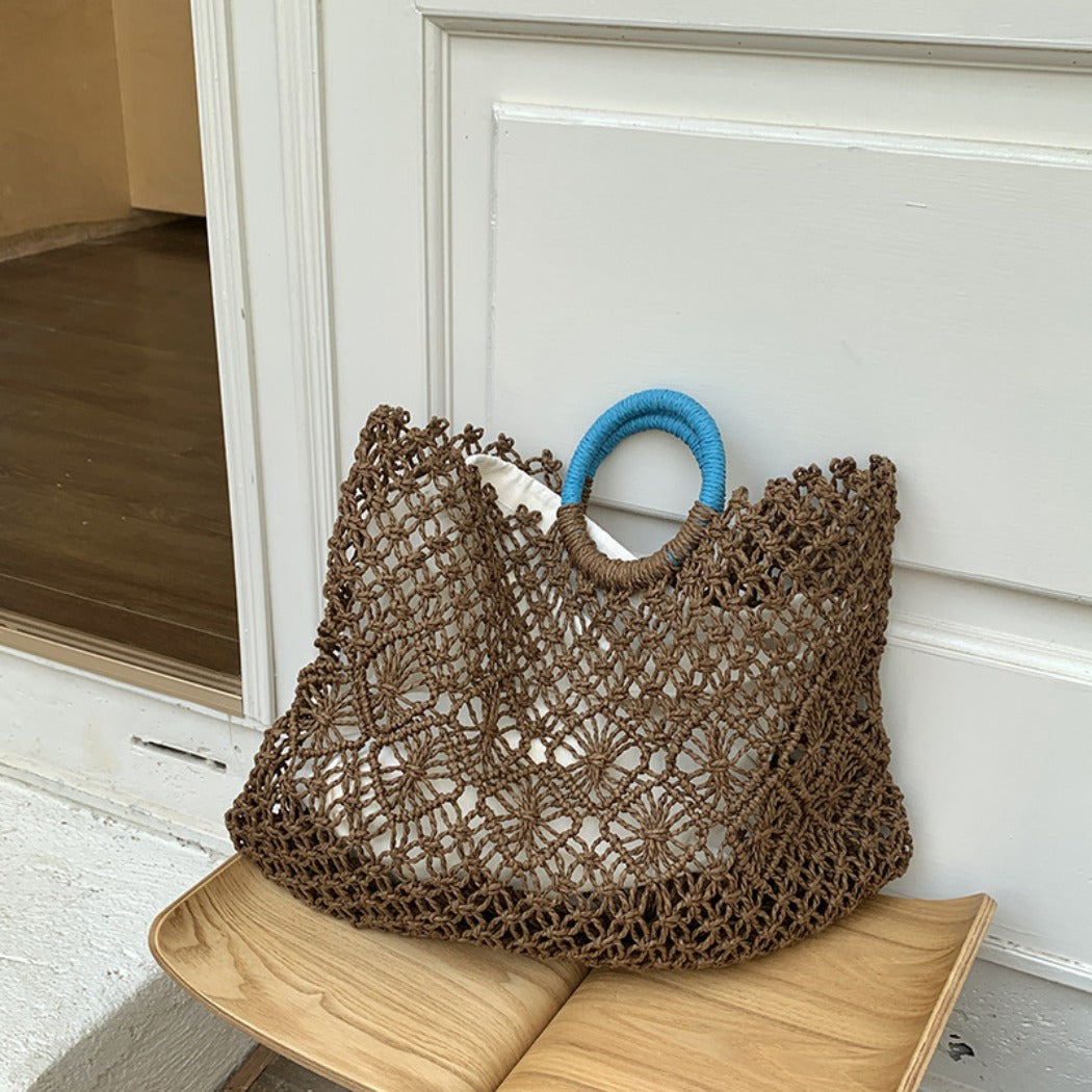 Cosbai - Boho Crochet Tote HandBag - Dark Brown