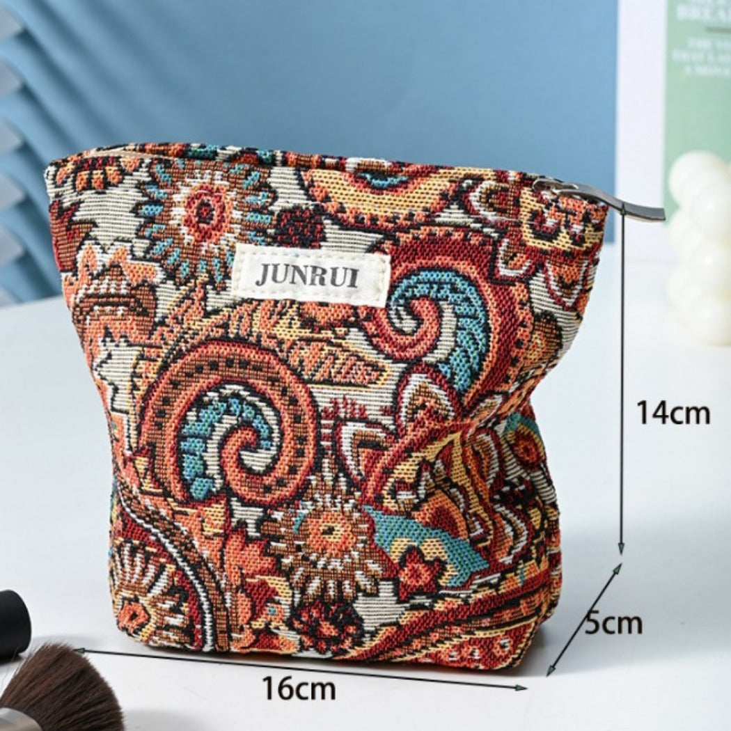 Cosbai - Boho Orange Floral Clutch Bag Zippered Organizer