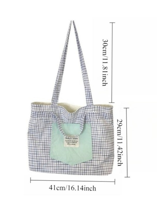 Cosbai - Patchwork Plaid Tote Bag & Shoulder Bag