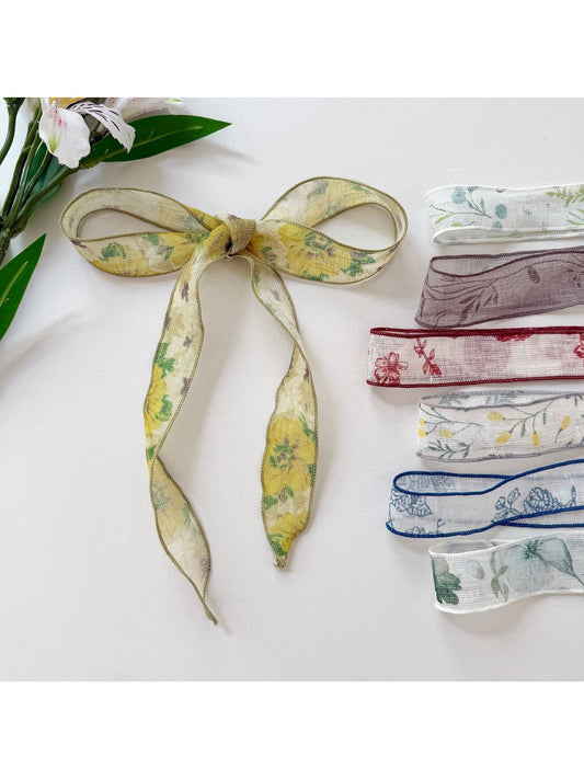 Scarvii - Chic Plant Print Ribbon Style Narrow Scarf