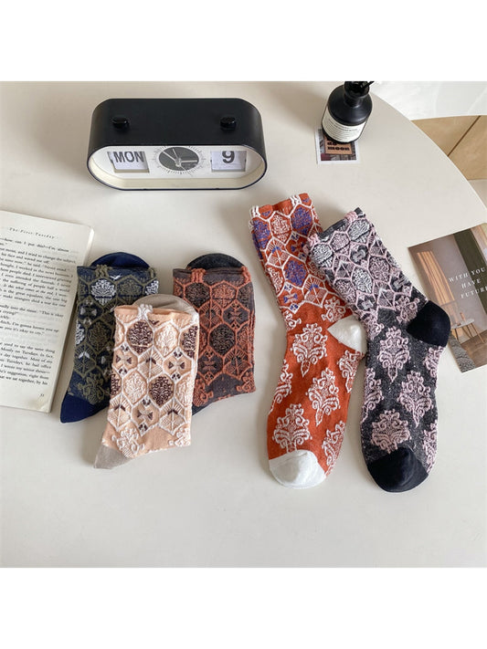 Rufia - Vintage Floral Pattern Lace Crew Socks