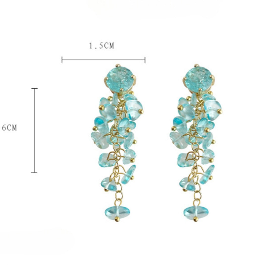 Earwish - Elegant Ocean Blue Long Beaded Fringe Earrings