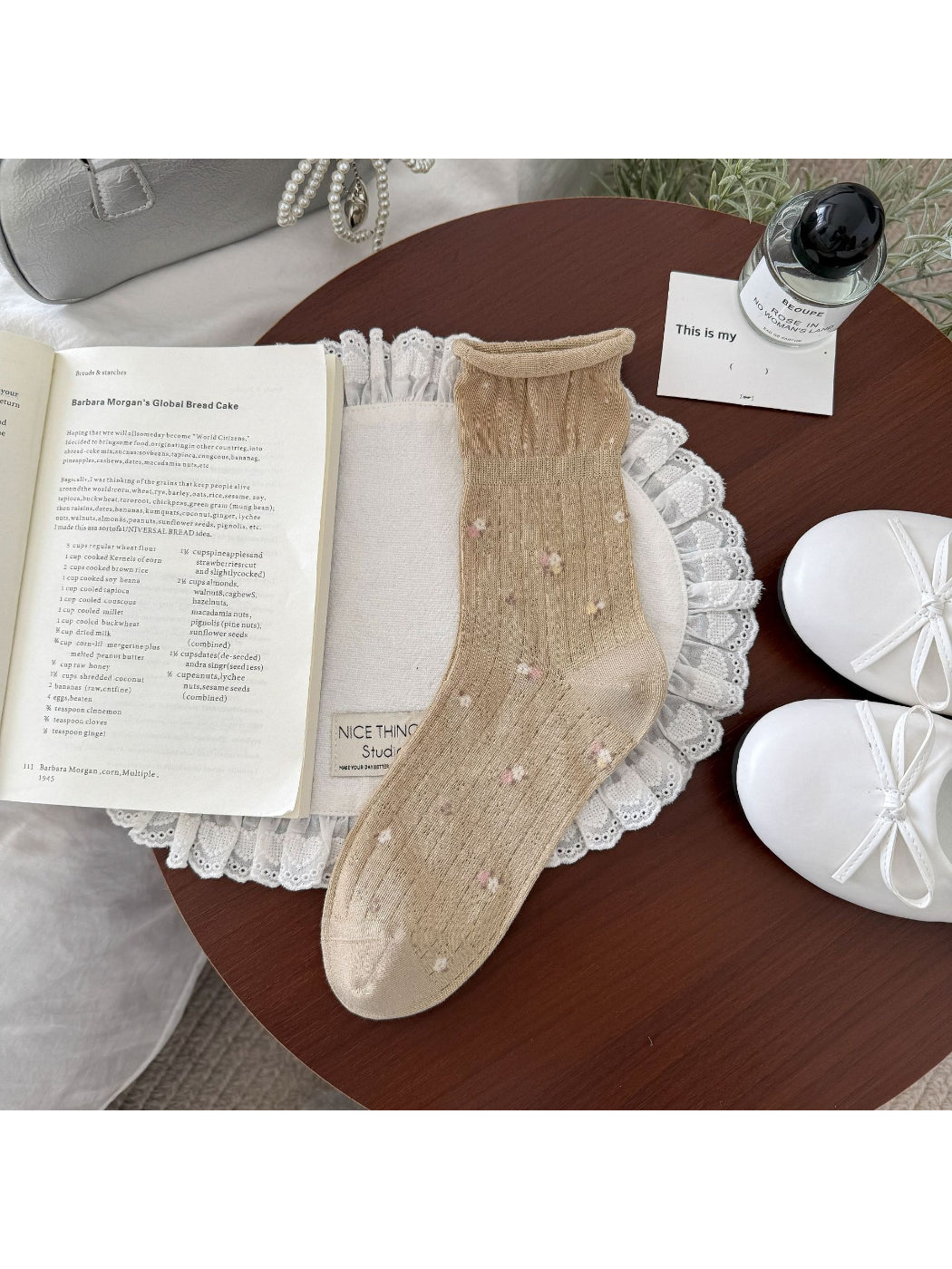 Rufia Ruffle Mesh Floral Mid Calf Socks product image