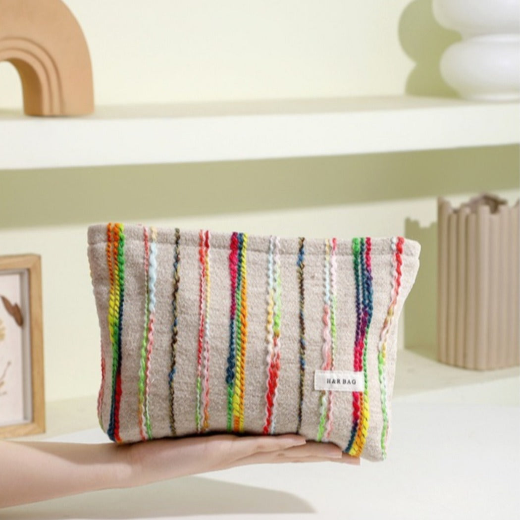 Cosbai - Beige Boho Crochet Makeup Pouch With Zipper