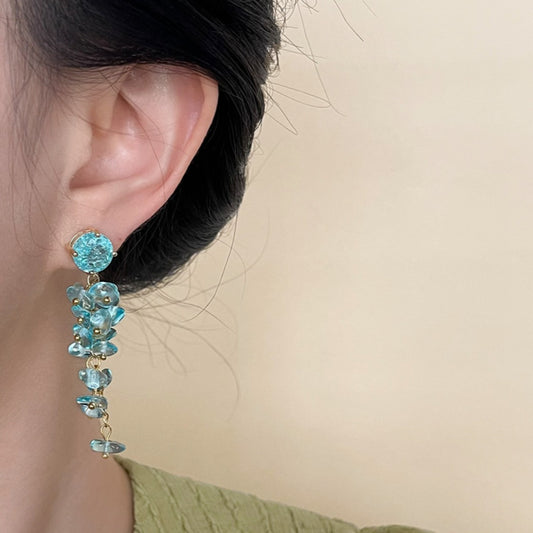 Earwish - Elegant Ocean Blue Long Beaded Fringe Earrings