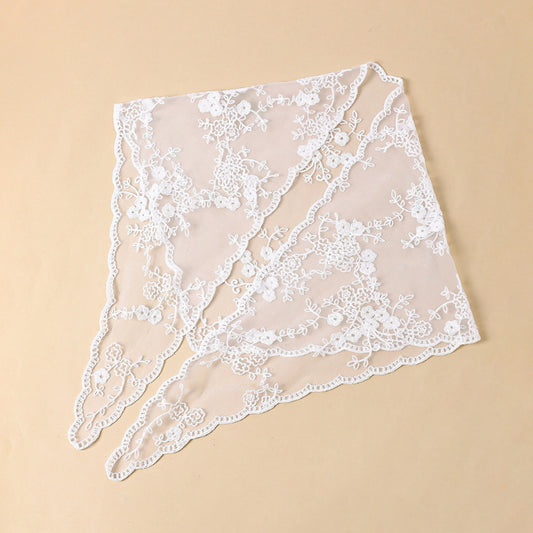 Close-up of Haila floral lace veil head scarf highlighting delicate lace details