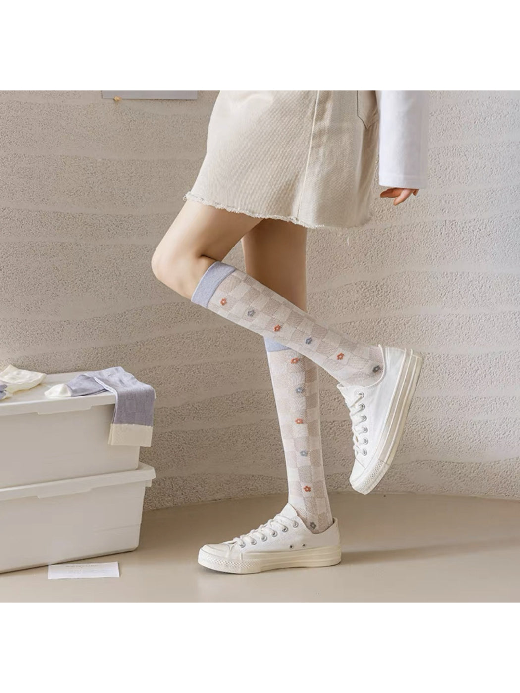 Rufia - Checkered Knit Knee-High Socks product image 4