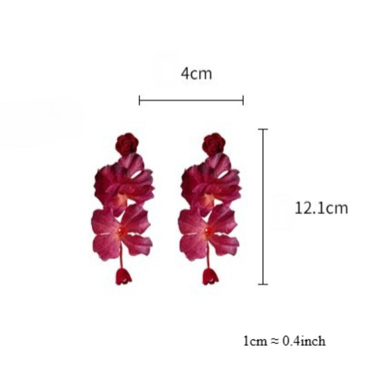 Earwish - Red Rose Floral Long Earrings - Romantic & Vintage