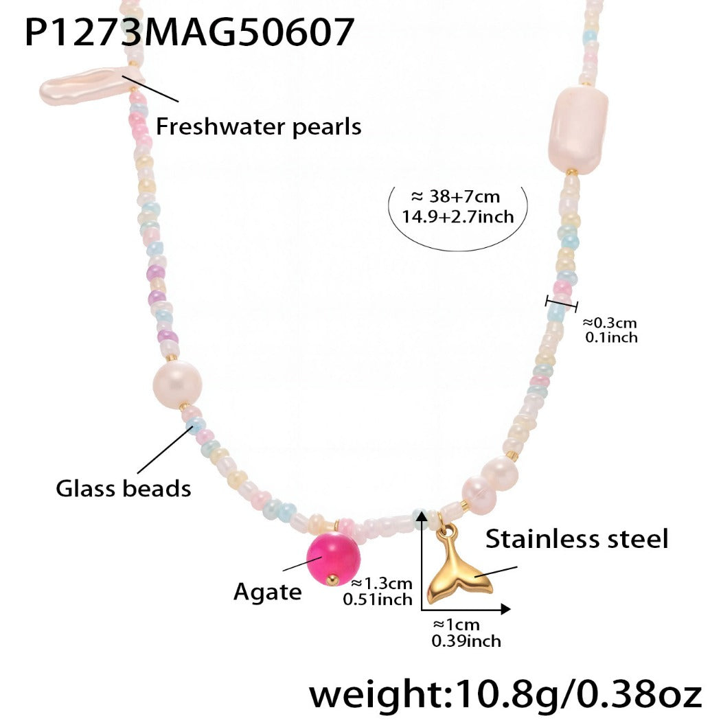 Bauai - Colorful Flat Bead Pendant Necklace - Elegant & Charming