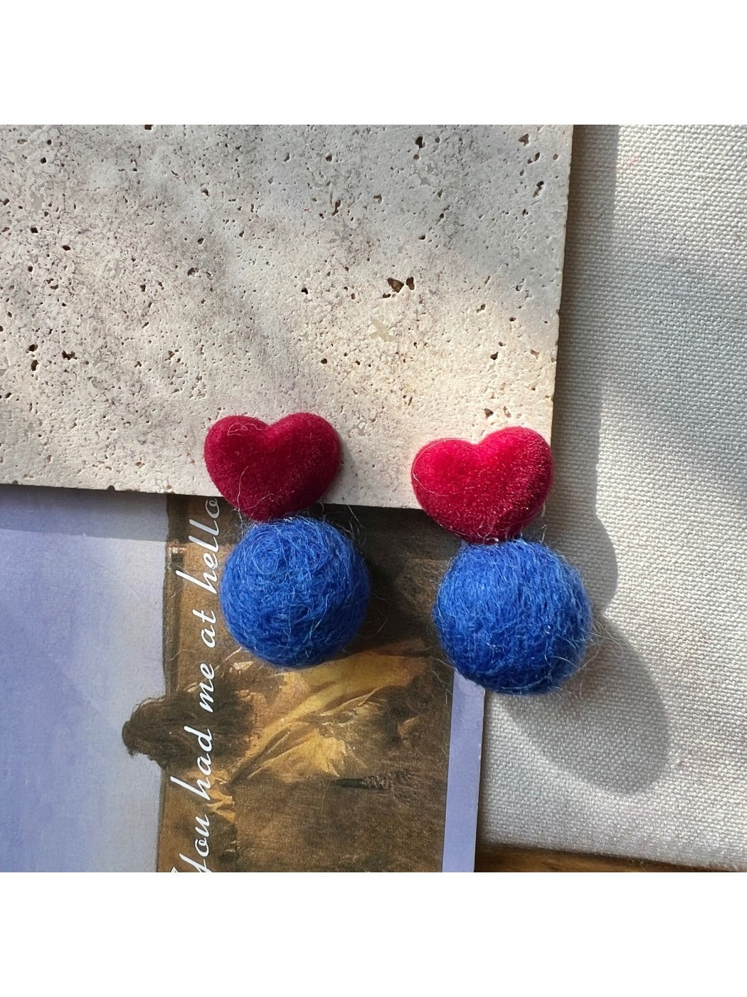 Earwish - Fuzzy Heart Drop Earrings