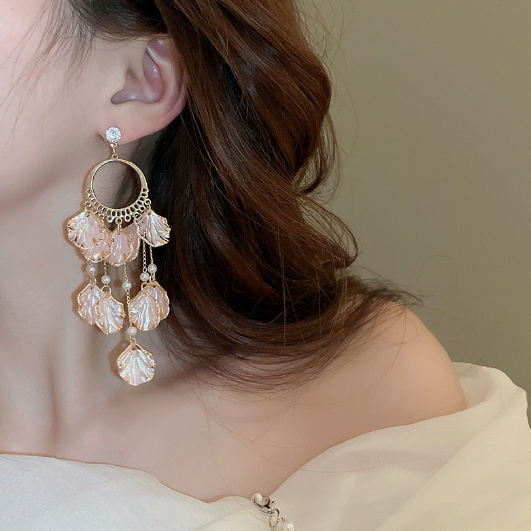 Earwish - Pink Shell Dreamcatcher Earrings - Dreamy & Chic
