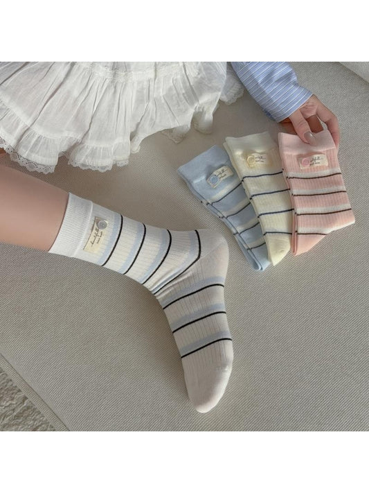 Rufia - Classic Striped Ribbed Crew Socks