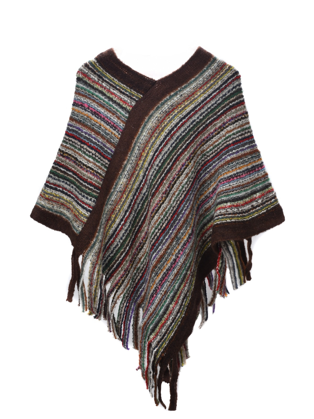 Scarvii – Striped Fringe Knit Shawl
