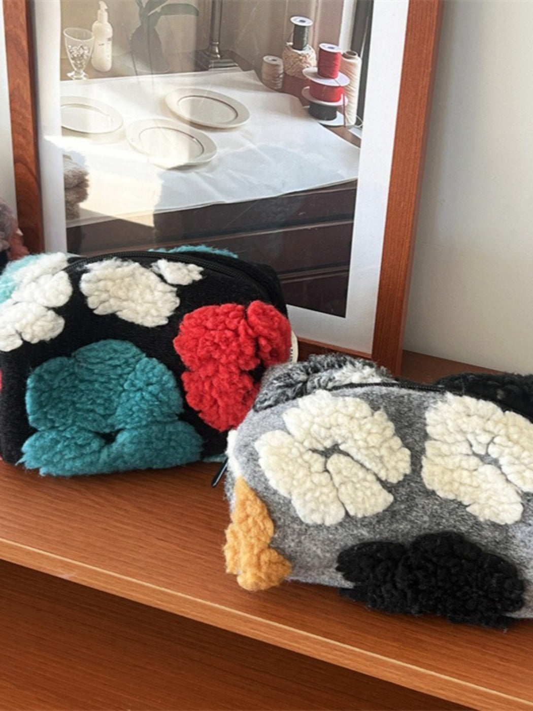 Cosbai - Large Capacity of Floral Tweed Zipper Makeup Bag