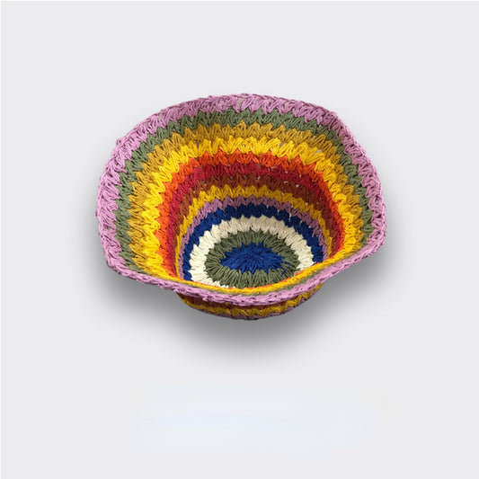 Haila Rainbow Straw Sun Hat for Women showing stripe detail and straw texture