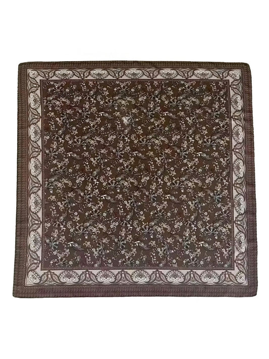 Scarvii - Brown Paisley Floral Pattern Square Scarf