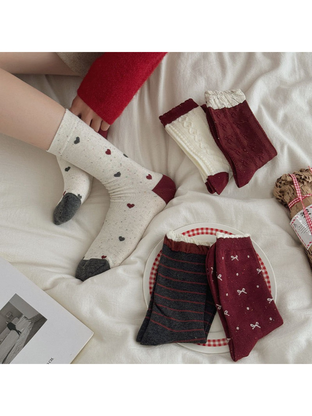 Rufia - Burgundy Bow Crew Socks product image 9
