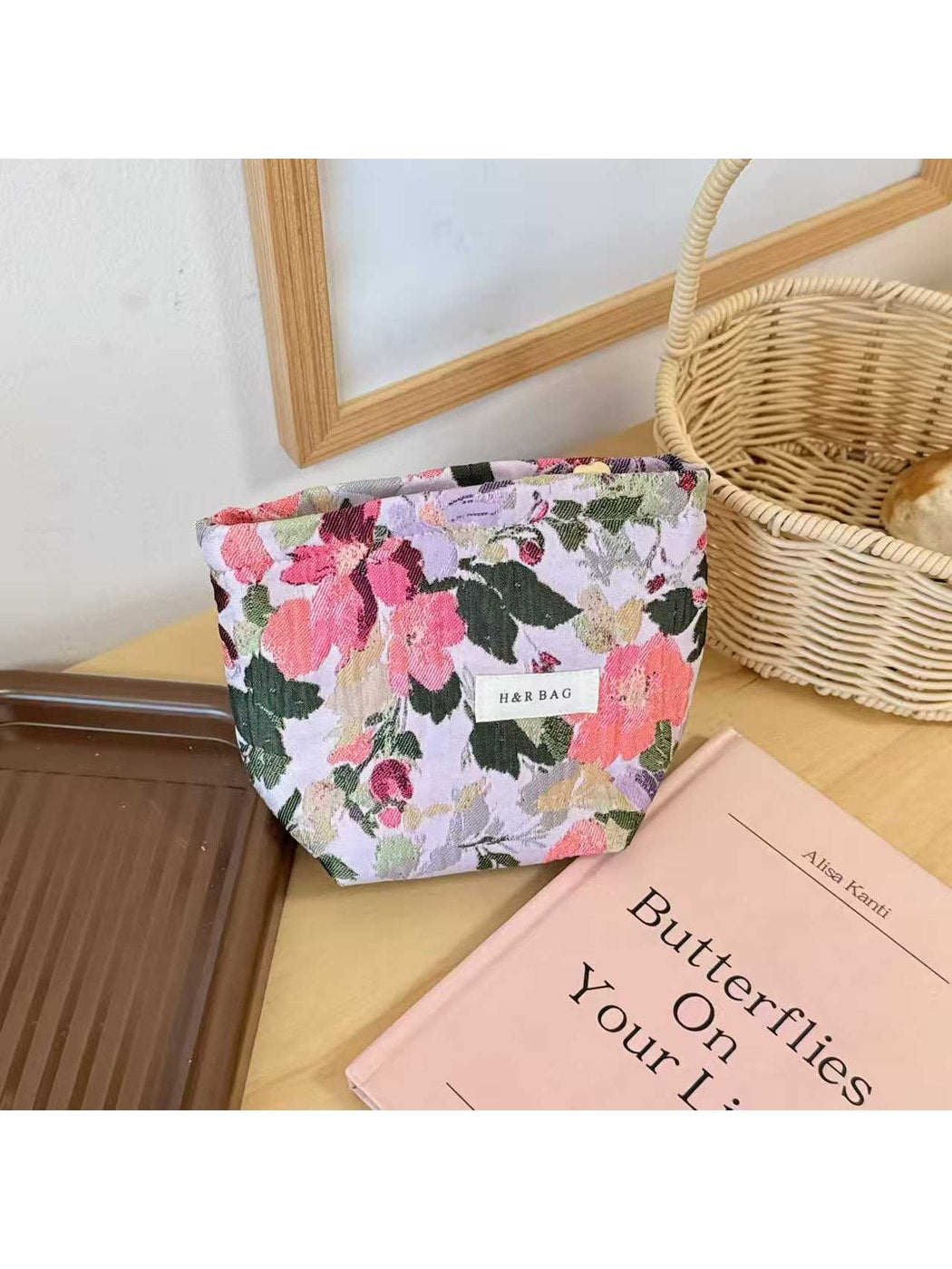 Cosbai - Purple Floral Zippered Cosmetic Organizer Bag