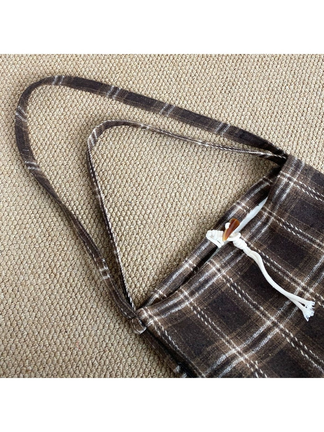 Cosbai – Vintage Plaid Tote with Knotted Detail