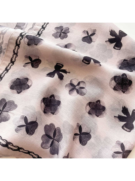 Scarvii - Ink Style Floral and Bow Pattern Square Scarf