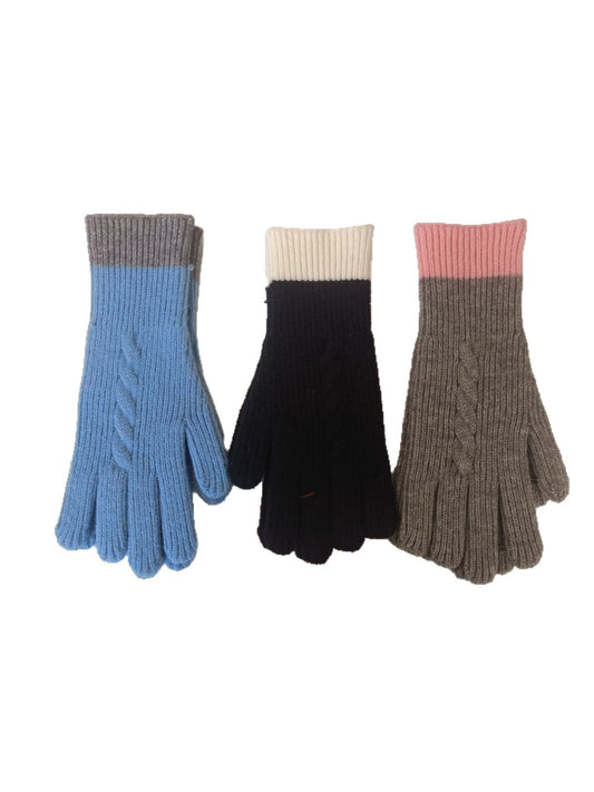 Gloving - Colorblock Cable Knit Gloves