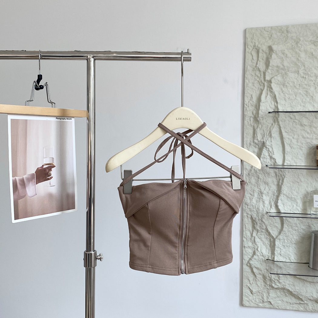 Vesty - Halter Neck Zip-Up Sleeveless Top