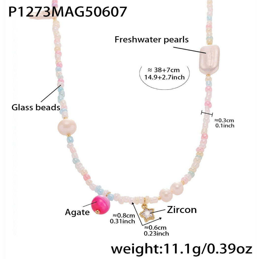 Bauai - Colorful Flat Bead Pendant Necklace - Elegant & Charming