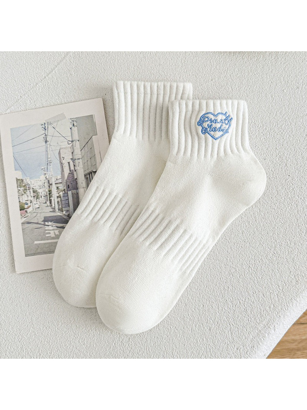 Rufia - Heart Embroidery Ribbed Crew Socks product image 6