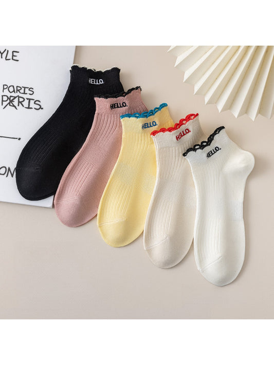 Rufia - Letter Print Ruffle Ankle Socks