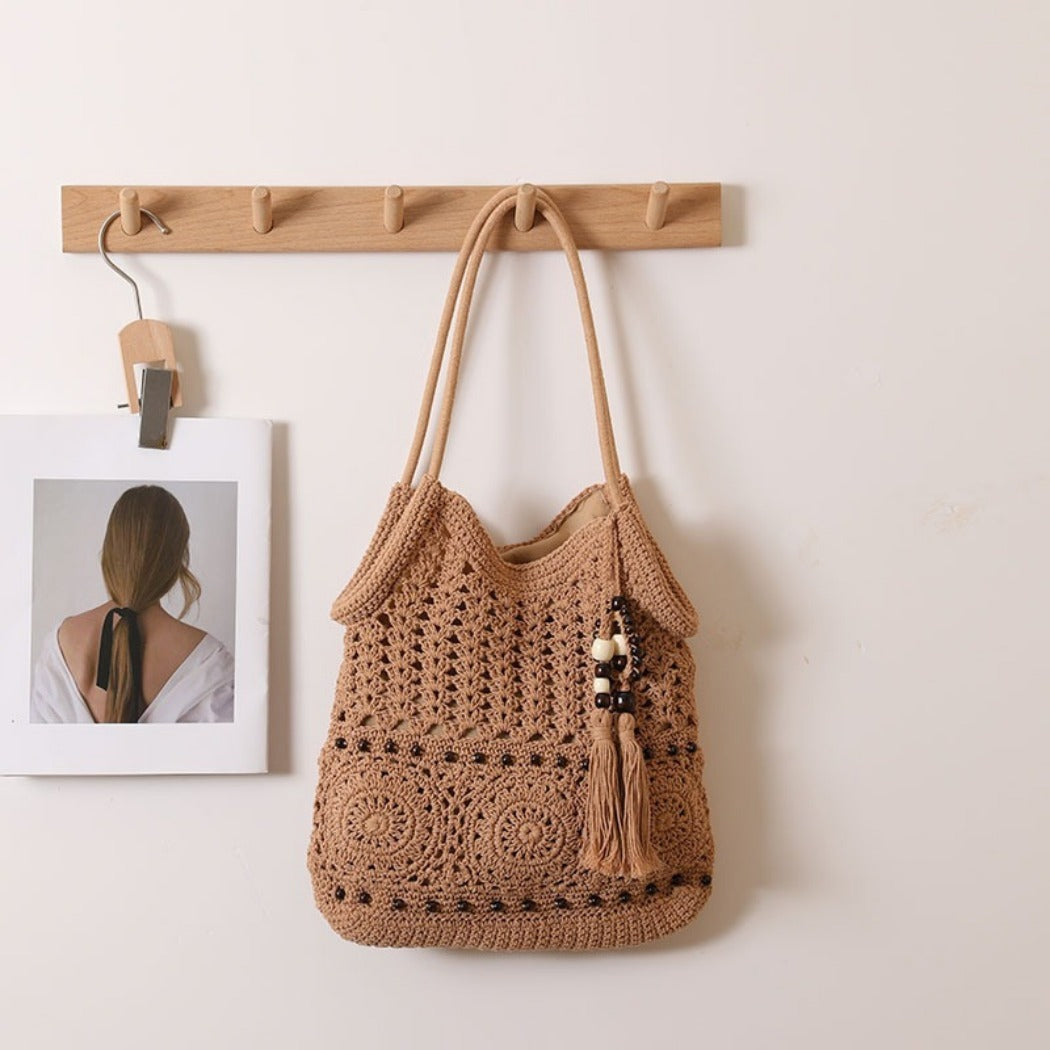 Cosbai - Boho Crochet Shoulder Bag With Zipper