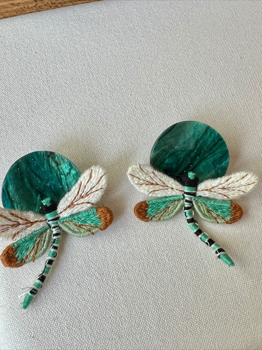 Earwish - Vintage Green Earrings with Dragonfly Shaped