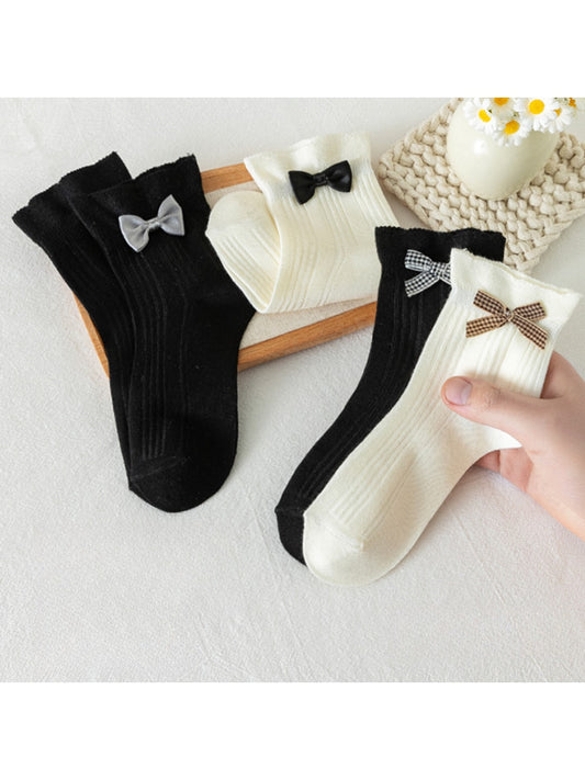 Rufia - Simple Bow Detail Ribbed Crew Socks