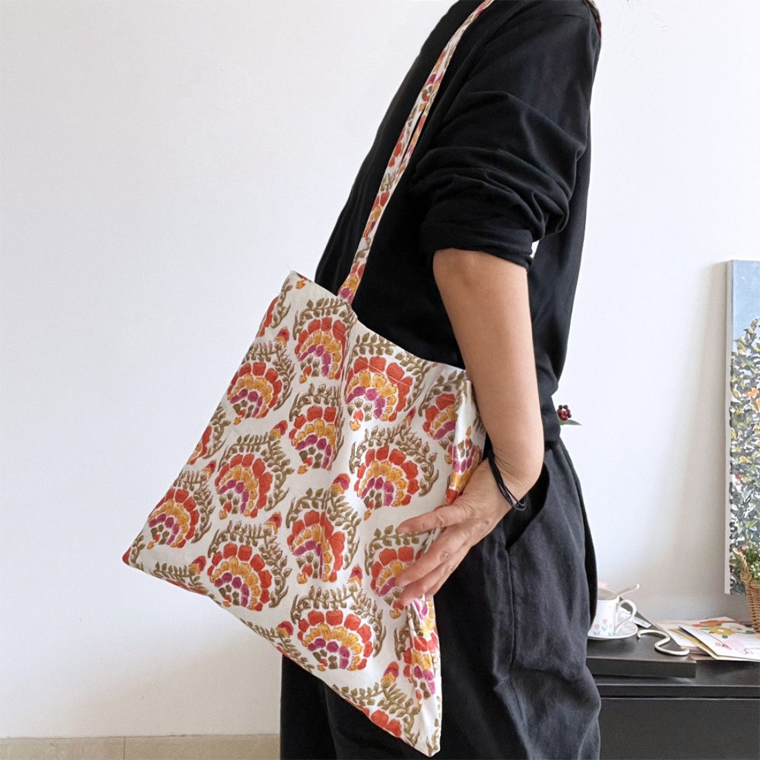 Floral Print Everyday Tote Bag detail view