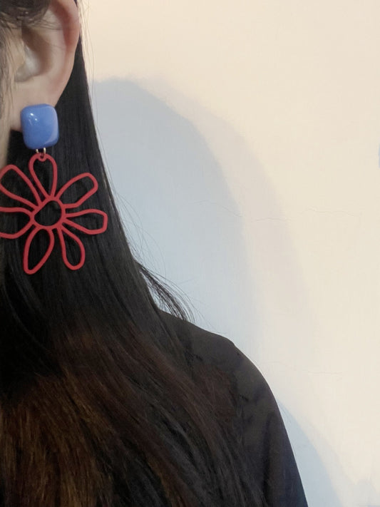 Earwish - Vintage Red Blue Floral Earrings