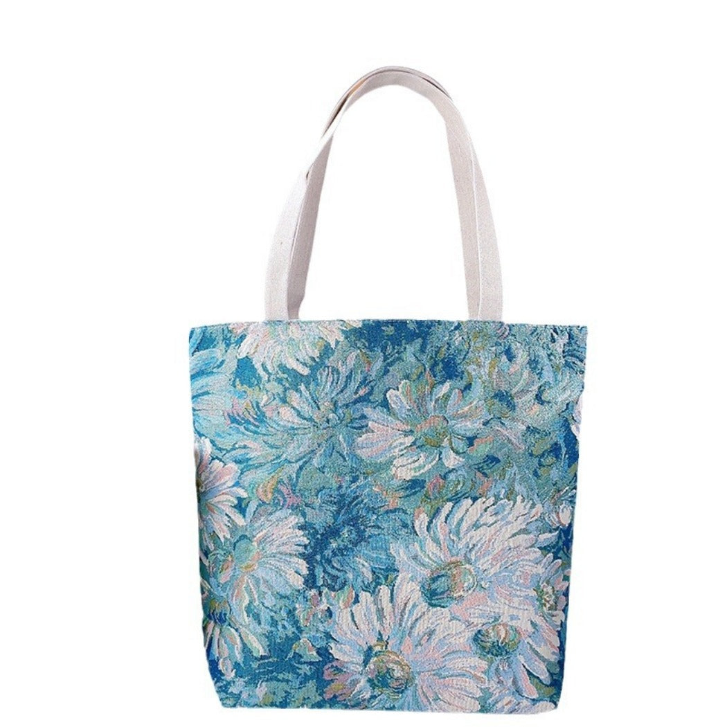 Cosbai - Blue Flowers Monet Garden Style Tote Bag