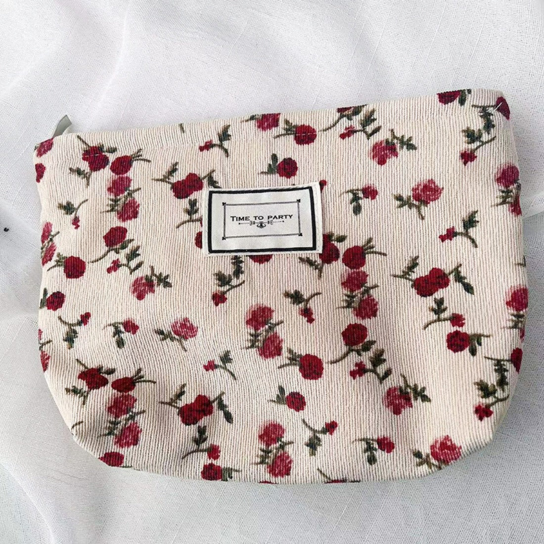 Cosbai - Rose Pattern Corduroy Makeup Bag