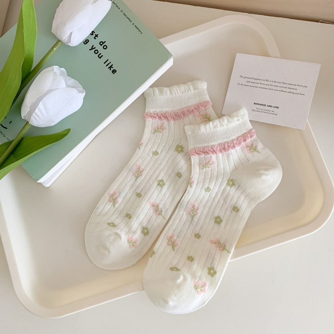 Rufia - Pastel Green & Pink Summer Ankle Socks
