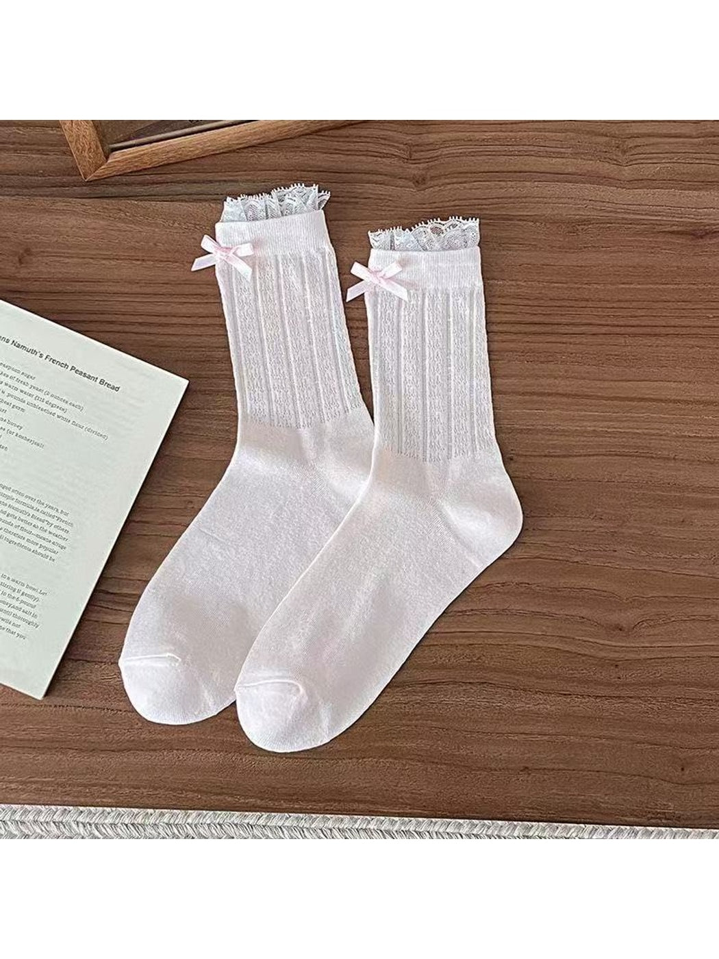 Rufia - Bow Detail Lace Cuffs Crew Socks