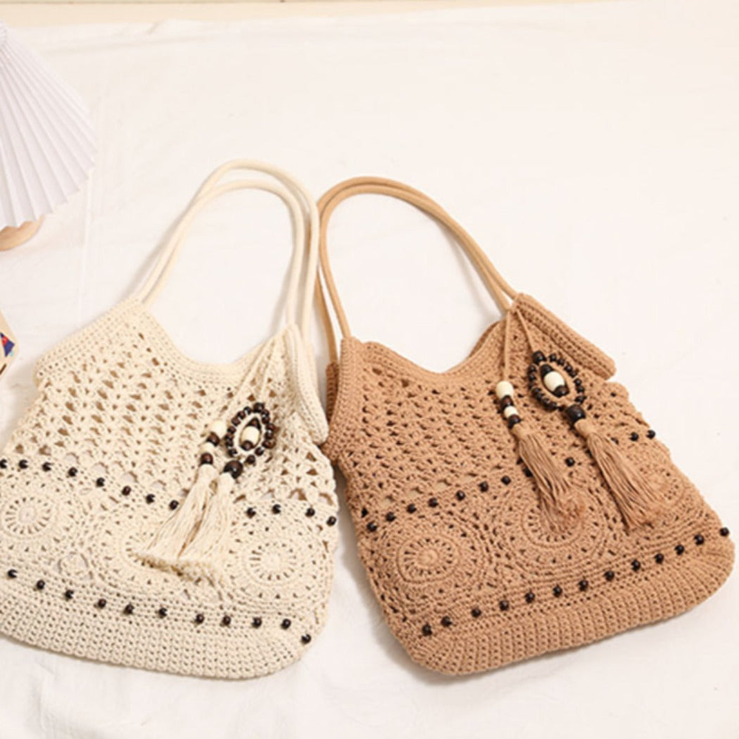 Cosbai - Boho Crochet Shoulder Bag With Zipper