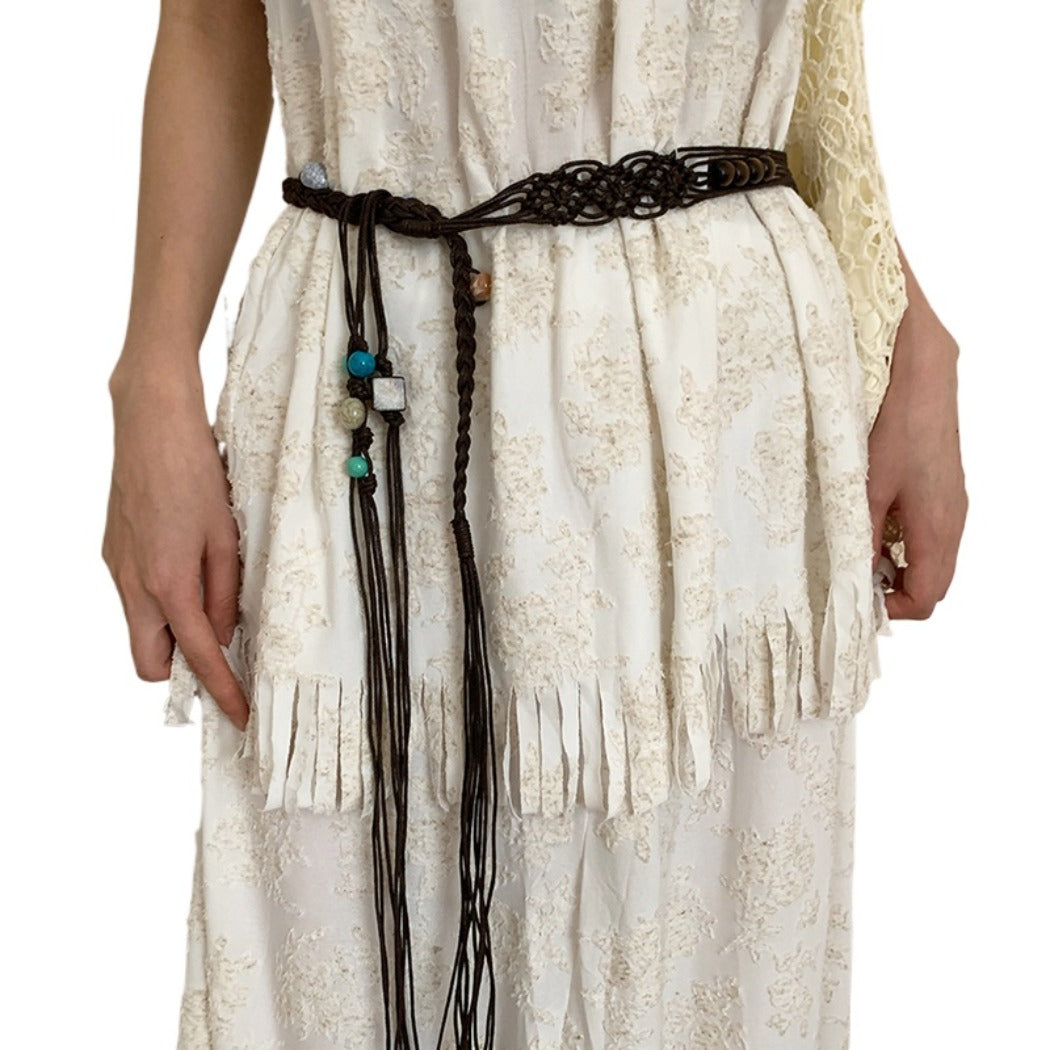 Beco - Blue Beaded Boho Braided Waist Belt