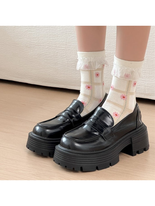 Rufia - Lace Trim Plaid Floral Crew Socks