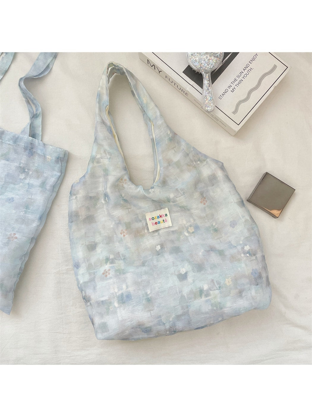 Cosbai - Soft Floral Pattern Print Shoulder Tote Bag