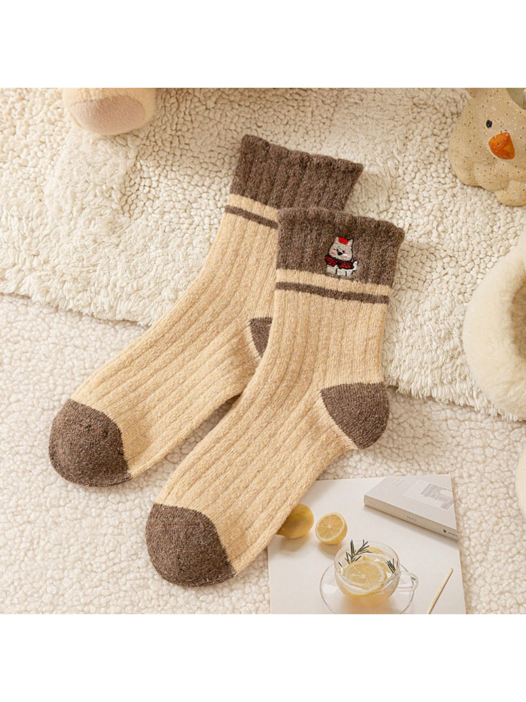 Rufia - Cozy Puppy Patch Winter Crew Socks