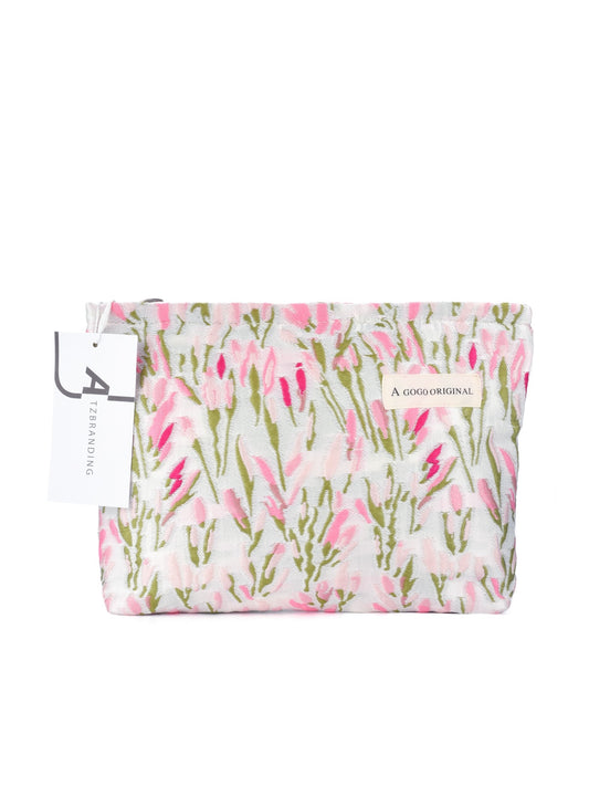 Cosbai – Tulip & Cherry Embossed Canvas Makeup Bag